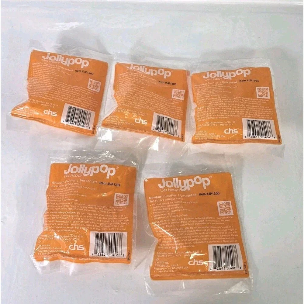 New, 5 Count, Razbaby Jollypop Newborn Baby Pacifier, Unscented, 0-3 MO, Orange
